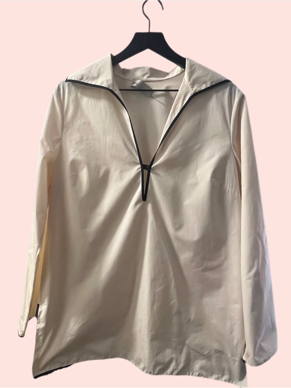 Tory Burch Cream Long-Sleeve Pullover Top with Contrast Trim